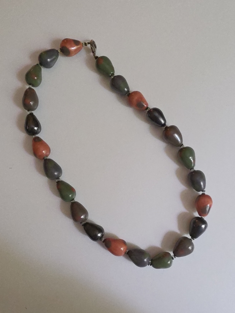 Vintage MCM Necklace Faux Unakite Teardrop Shaped Necklace